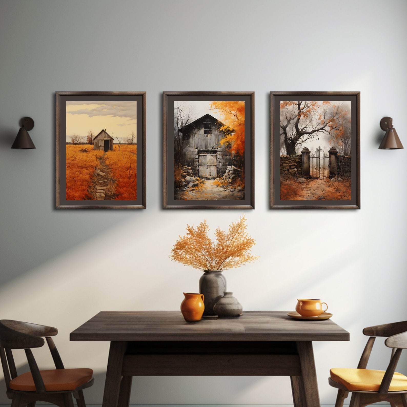 Rustic Autumn Landscape Art Prints: Farmhouse Decor Set (digital ...