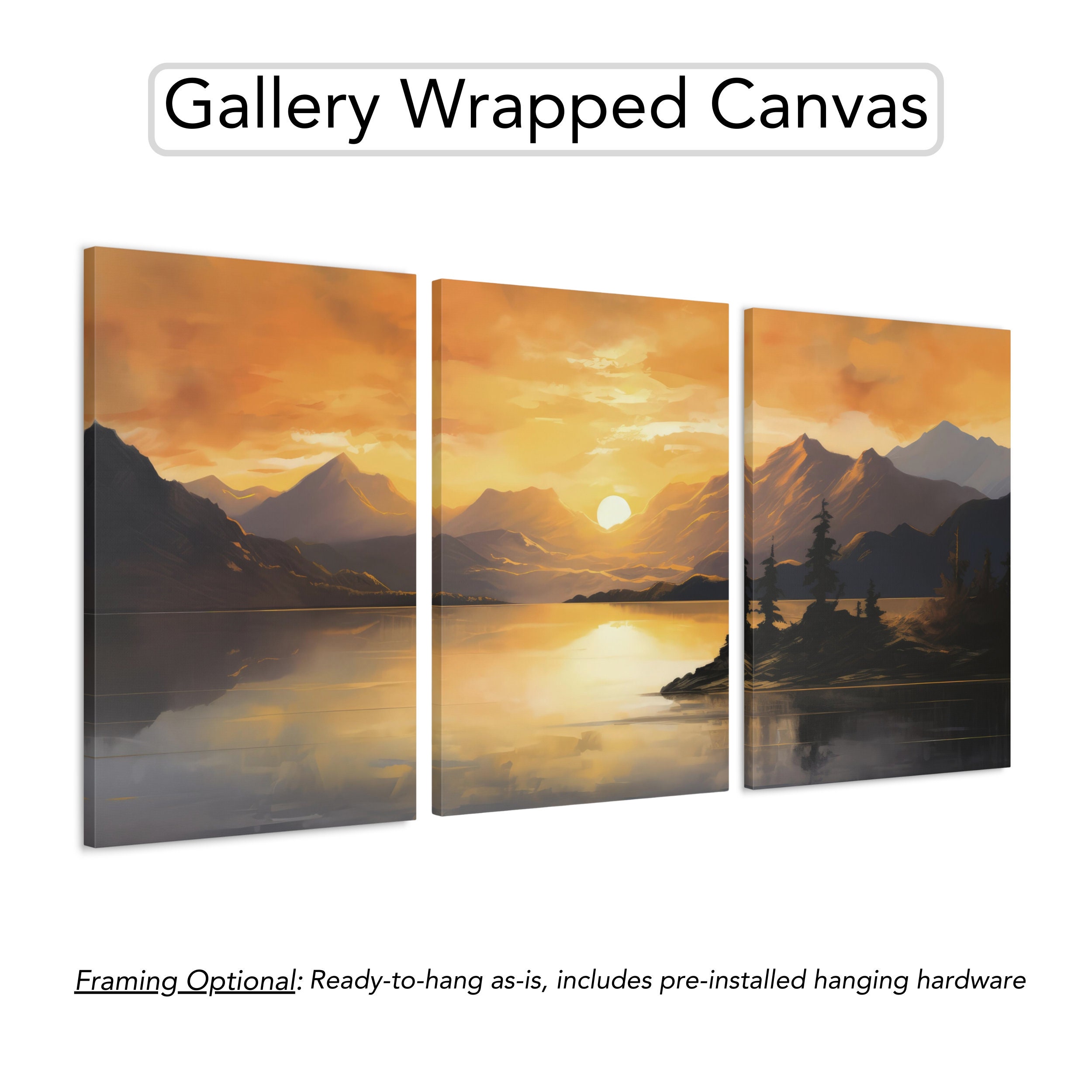 Sunset Mountain Canvas Art Set: Lake Triptych Wall Decor - Etsy