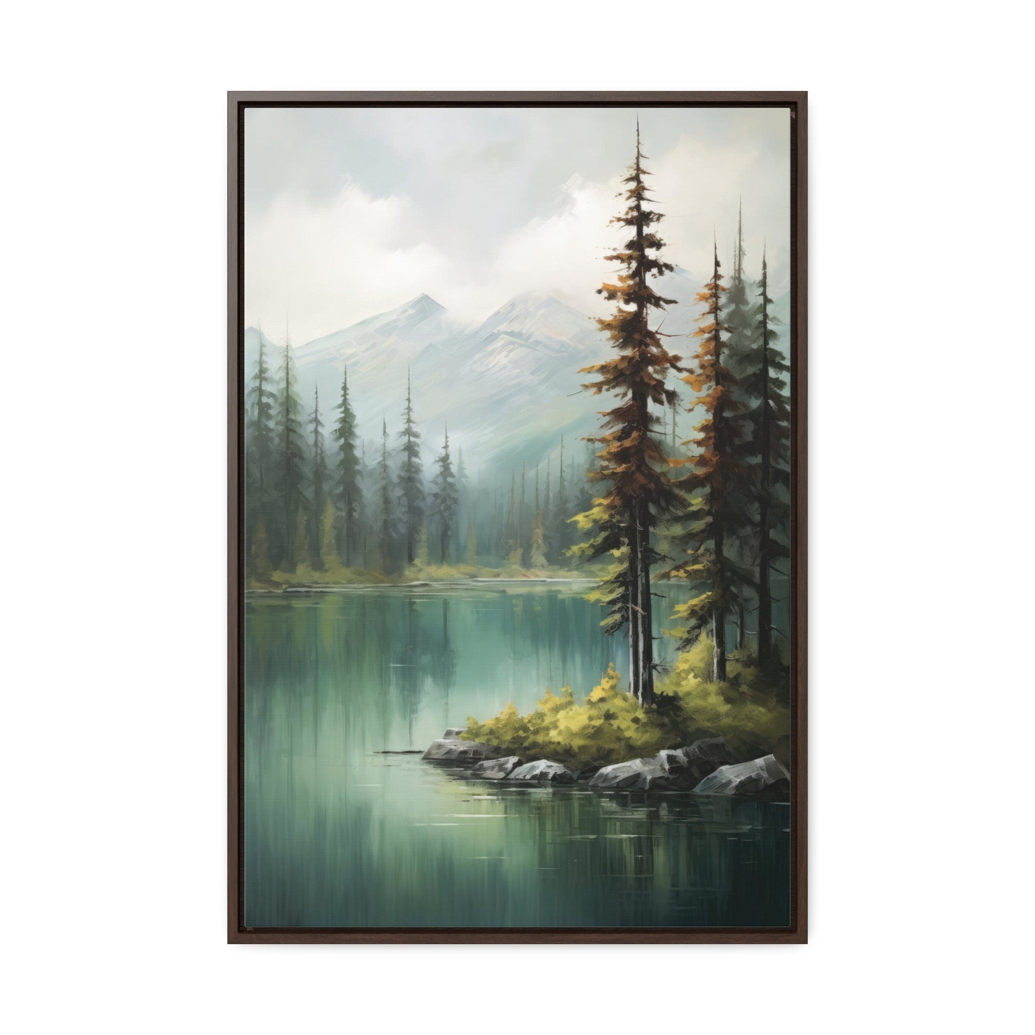 Framed Mountain Lake Canvas Print: Tranquil Alpine Landscape Wall Art ...