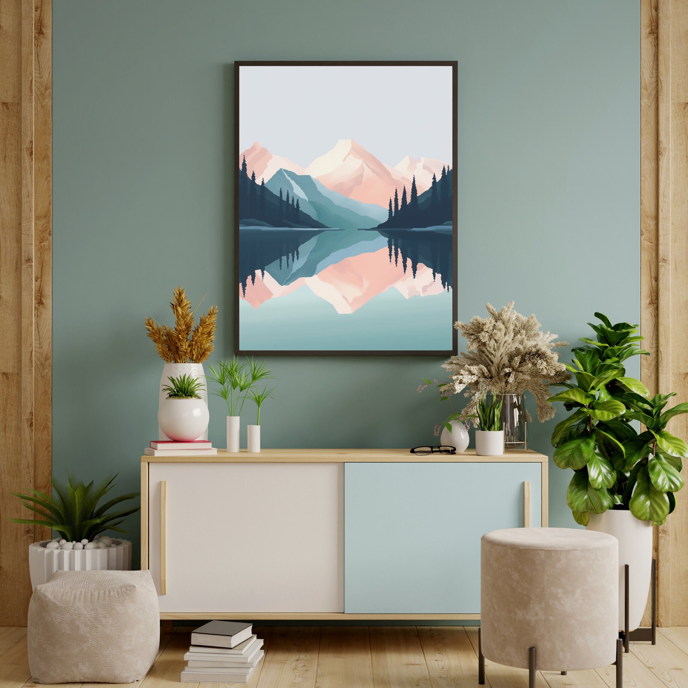 Minimalist Mountain Landscape - Pastel Gouache Digital Print - Instant Artwork for Modern Home Decor