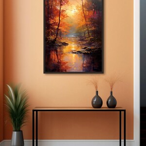 Forest Wall Art: Autumn Forest River Sunset, Canvas Print image 2