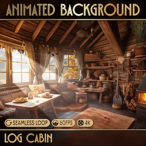ANIMATED BACKGROUND | Log Cabin | Looped Vtuber Twitch Stream Overlay | Instant Digital Download  | Forest Cabin,  Nature