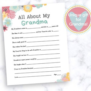 All About My Grandma - Printable - Personalized Gift - Funny Gift for ...