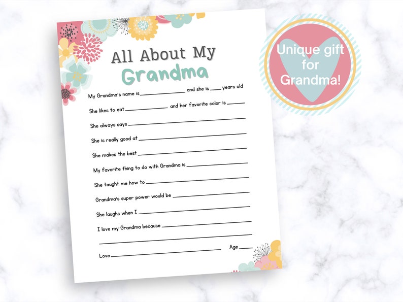 All About My Grandma - Printable - Personalized Gift - Funny Gift for ...