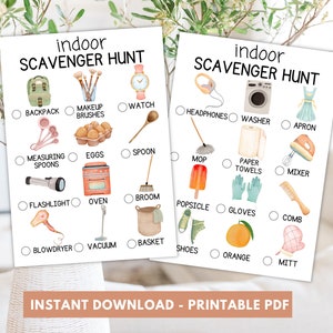 Indoor Scavenger Hunt - Printable - Instant Download - Games For Kids - Kids Activity - Scavenger Hunt For Kids