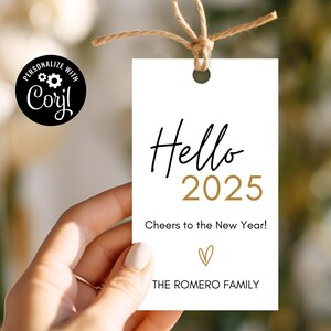 Bonjour 2025 - Etiquettes cadeaux modifiables - Etiquettes cadeaux imprimables - Minimaliste - Bonne année - Cadeaux pour le réveillon du Nouvel An - Fête du Nouvel An