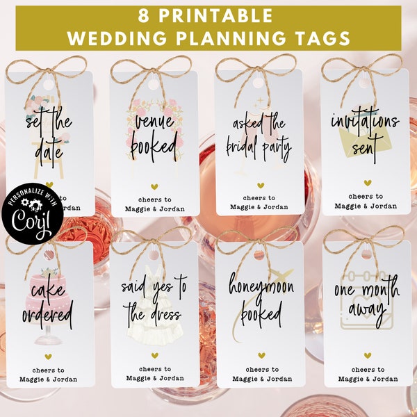 Wedding Planning - Printable Wine Bottle Tags - Editable - Wine Gift Basket - Personalized Engagement Gifts - Couple Gift