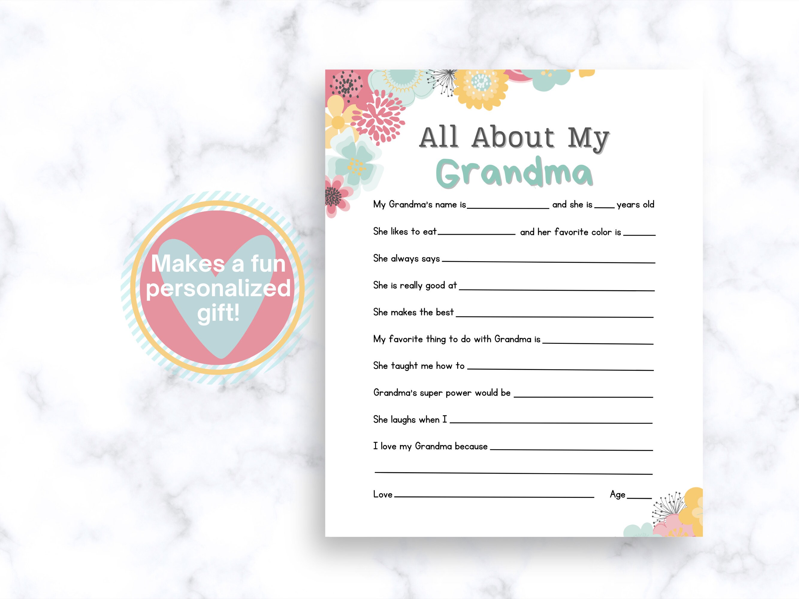 All About My Grandma Printable Personalized Gift Funny - Etsy