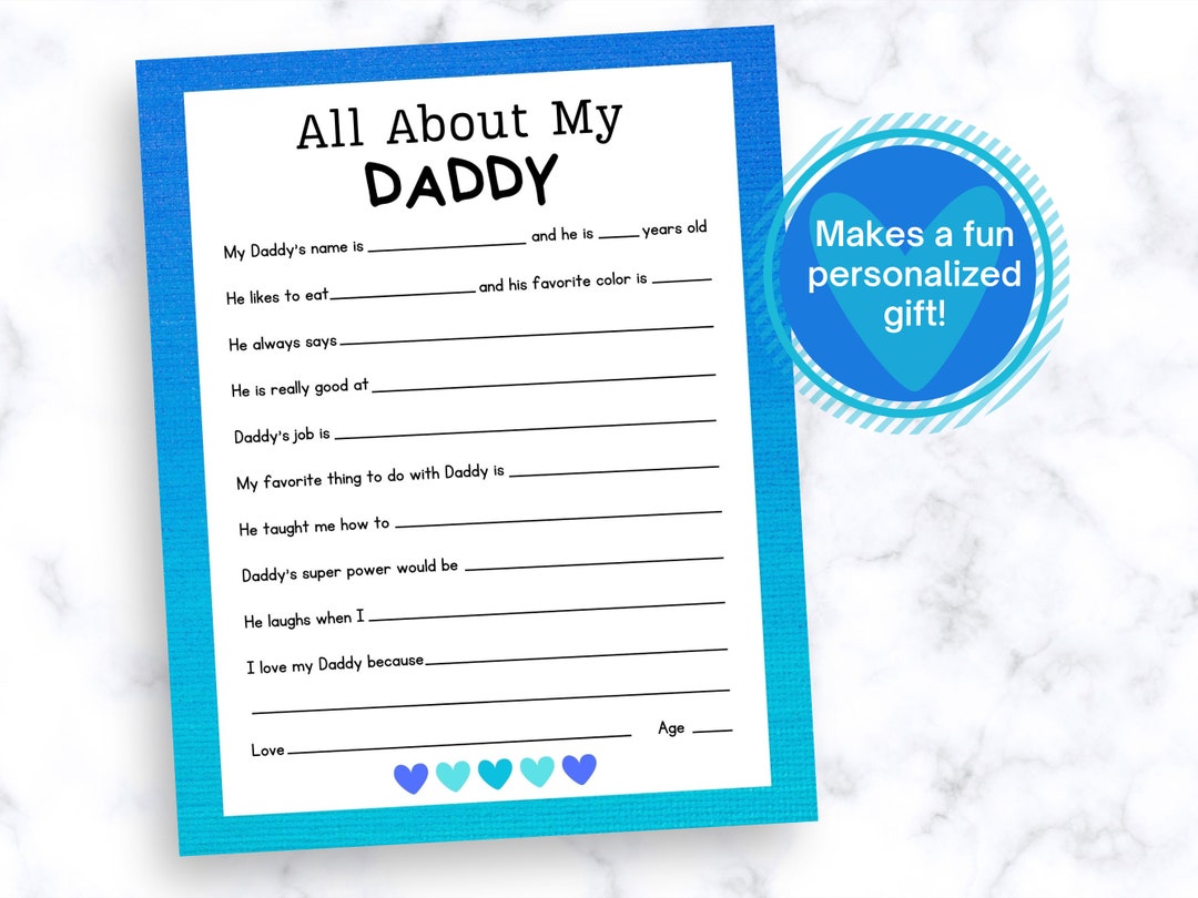 All About My Dad - Printable - Personalized Gift for Dad - Funny Gift ...