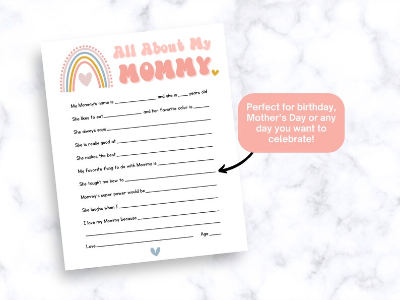 All About My Mom Grandma Printable Mothers Day Activity Last Minute ...