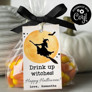 Drink Up Witches - Halloween Favor Tags - Editable Gift Tags - Wine Gift Tags - Halloween Party Favors - Adult Halloween