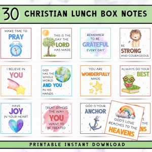 Christliche Lunch Box Notizen - Bestätigungskarten - Zurück in der Schule zum Ausdrucken - Liebesnotizen für Kinder