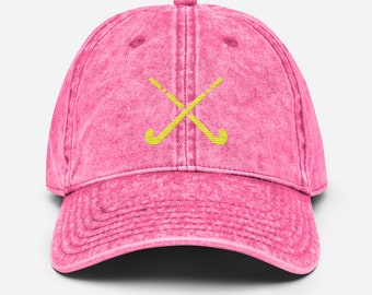 Hockey Team Fan Cap Pink Vintage Baumwoll-Cord mit Stickerei in gelb