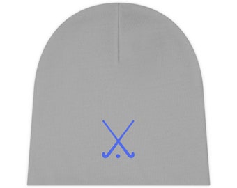 Bonnet bébé gris avec logo hockey de STUDIOSALTHY | Bonnet bébé personnalisé