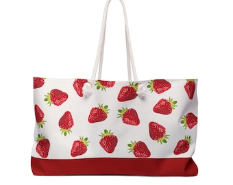 Bolso de fin de semana con estampado de fresas / Bolso de verano / Regalo para jardineros / Bolso para el mercado agrícola / Regalo para ella / Regalo para panaderos / Bolso de playa