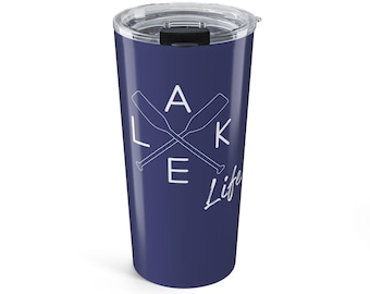 Vaso térmico Lake Life / Taza de viaje aislante de 591 ml / Diseño de remo azul marino