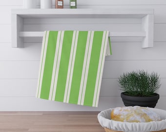 Lime Green Stripe Tea Towel | Summer Stripe Kitchen Linen | Colorful Bar Cart Towel | Hostess Gift | Cabana Stripe Kitchen Towel