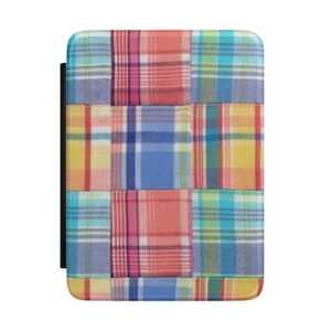 Funda para Kindle con estampado de cuadros Madras de colores / Diseño de patchwork a cuadros / Para amantes de los libros electrónicos / Regalo para lectores / Estilo preppy