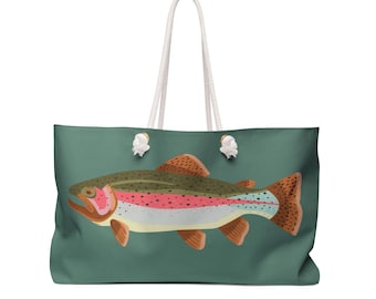 Bolso de fin de semana con ilustración de trucha arcoíris / Bolso de pesca / Bolso de viaje / Bolso de camping / Para amantes de los lagos / Regalo de pesca / Bolso de cabaña / Bolso de río