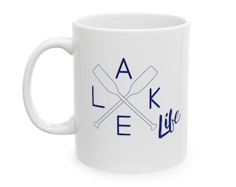 Taza de café "Vida en el lago" / Taza de cerámica (325 ml, 444 ml) / Amante del lago / Regalo para ella / Regalo para él / Vida en la cabaña / La vida es mejor en el lago