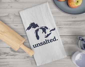 unsalted. Kitchen Towel | Great Lakes Map Kitchen Towel | Lake Lover | Summer Vacation | Lake Life | Boat Lover | Hostess Gift