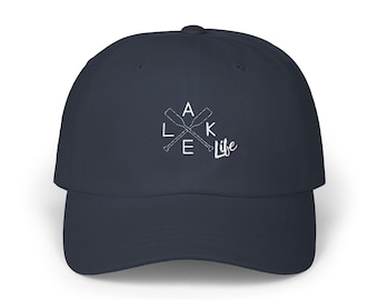 Gorra de béisbol con logo bordado desgastado "Lake Life" (blanca) / Para amantes de los lagos / Regalo para ella / Regalo para él / Para amantes de los barcos / Gorra de fin de semana / Gorra de verano