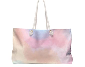 Bolso de fin de semana con estampado de nubes en acuarela pastel / Bolso de playa tie-dye / Bolso de verano / Bolso de vacaciones / Regalo para ella