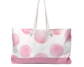 Bolso de fin de semana rosa con lunares en acuarela / Bolso grande de playa / Bolso de lunares en tonos pastel / Regalo para baby shower / Regalo para bebé / Regalo para mamá primeriza