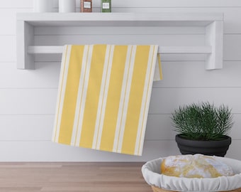 Yellow Striped Tea Towel | Cotton Kitchen Linen | Summer Stripe | Colorful Bar Cart Towel | Hostess Gift | Cabana Stripe Kitchen Towel
