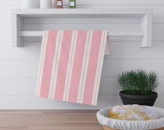 Pink Stripe Tea Towel | Pink White Kitchen Towel | Summer Kitchen | Shabby Chic | Hostess Gift | Colorful Bar Cart Towel | College Apartment