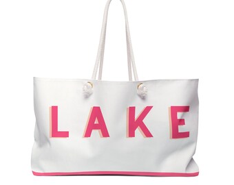 Bolso de fin de semana LAKE / Letras rosas, asas de cuerda náutica / Para amantes de los lagos / Bolso de vacaciones / Para amantes de los barcos / Regalo para ella