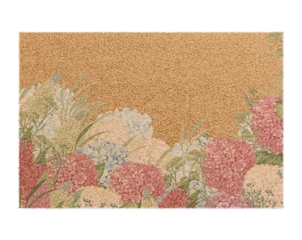 Hydrangea Floral Doormat | Coastal Grandmother Coir Welcome Mat | Housewarming Gift | Spring Entry Mat | Summer Doormat