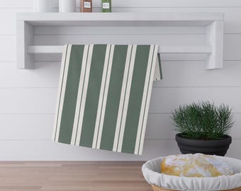 Dark Green Striped Tea Towel | Striped Kitchen Towel | Farmhouse Chic | Hostess Gift | Bar Cart Towel Rustic Home Decor