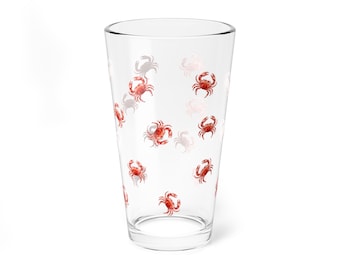 Red Crab Pattern Pint Glass | 16oz Pint Glass Barware | Coastal Glassware | Cape Cod | Nantucket | Martha's Vineyard | Coastal Grandmother