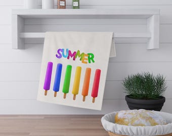 Colorful Popsicles Summer Tea Towel | Cotton Kitchen Towel | Summer Kitchen | Summer Vacation | Teacher Gift | Hostess Gift | Art Teacher