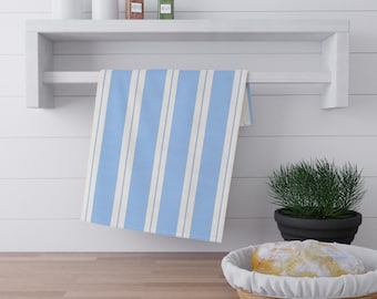 Blue and White Striped Tea Towel | Summer Stripe Bar Cart Towel | Cabana Stripe Kitchen Linen | Hostess Gift | Colorful Kitchen