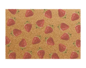 Felpudo con estampado de fresas / Felpudo de bienvenida de fibra de coco / Felpudo de bienvenida de verano / Regalo para jardineros / Felpudo de entrada para el porche / Regalo para ella