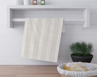 Neutral Stripe Tea Towel | Classic Farmhouse Kitchen Towel | Shabby Chic | Bar Cart Towel | Hostess Gift | College Apartment Gift