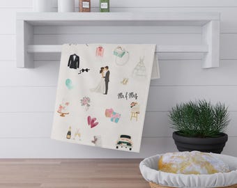 Wedding Icons Tea Towel | Engagement Gift | Bridal Shower | Wedding Gift | Bride and Groom