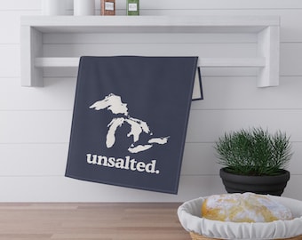 unsalted. Kitchen Towel | Great Lakes Map Tea Towel | Lake Life | Summer Kitchen | Summer Vacation | Hostess Gift | Boat Lover