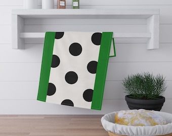 Black Polka Dot and Kelly Green Tea Towel | Colorful Kitchen Towel | Bar Cart Towel | College Apartment Gift | Gift for Her | Hostess Gift