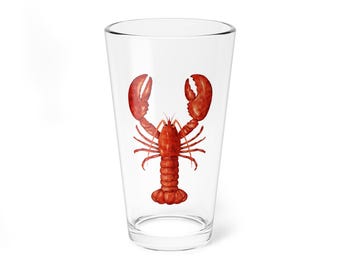 Vaso de pinta con ilustración de langosta vintage / 473 ml (16 oz) / Cristalería costera / Cristalería para mariscos / Nueva Inglaterra / Nantucket / Cape Cod / Martha's Vineyard