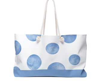 Bolso de fin de semana azul con lunares en acuarela / Bolso grande de playa / Bolso de lunares en tonos pastel / Regalo para baby shower / Regalo para bebé / Regalo para mamá primeriza