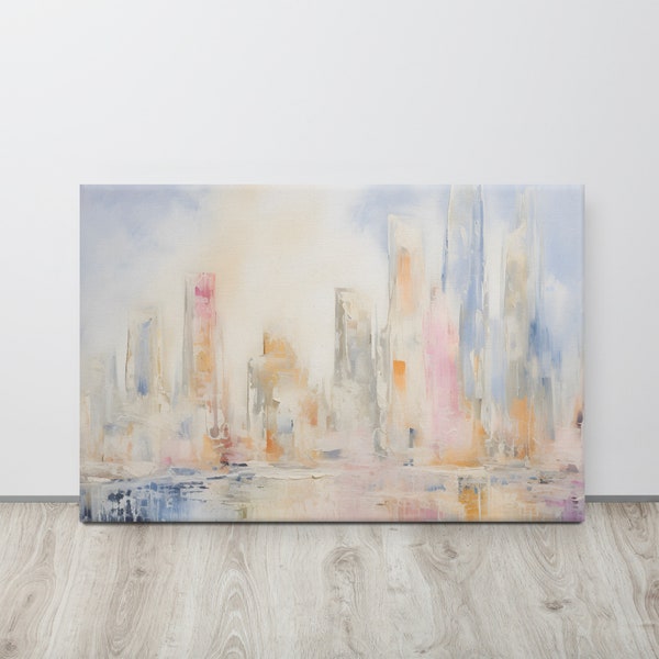 Grijze luchten | Impressionistische Skyline moderne stadsgezicht schilderij