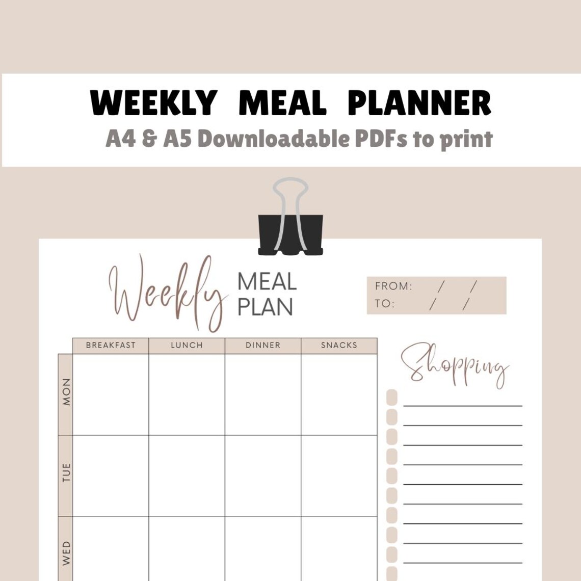 Printable Weekly Meal Planner | Instant Download Meal Planning Template ...
