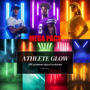 208 ATHLET GLOW Tło Sportowe Neonowe Tła Światła Cyfrowy Stadion Neonowe Tło Efekty świetlne Nakładka Hokej Softball Baseball Piłka nożna