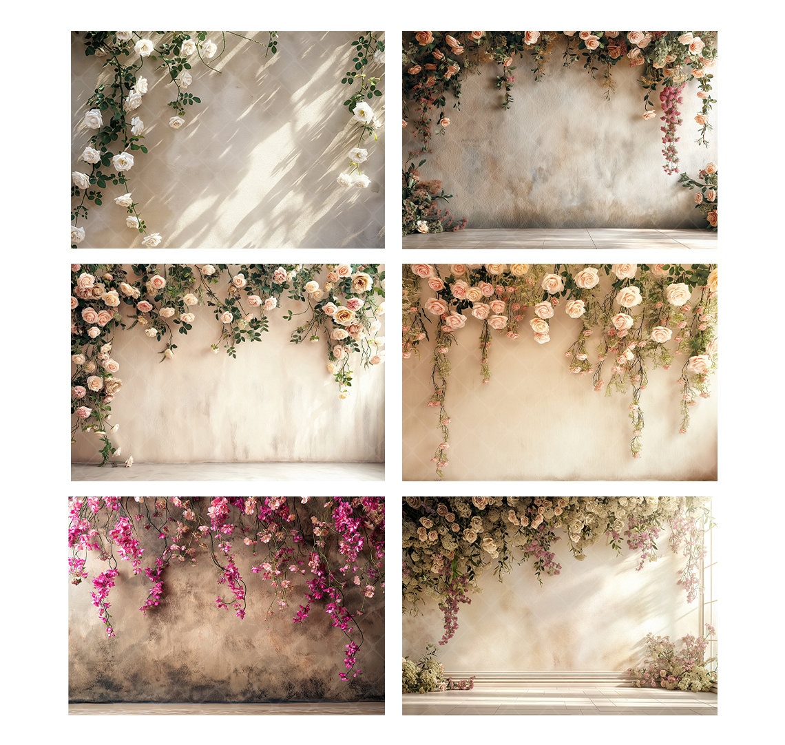 24 FLORAL BACKDROPS Maternity Background Digital Flowers Wall Overlay ...
