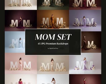 Ensemble de 45 toiles de fond numériques pour maman, toile de fond florale de maternité pour Photoshop, signe composite pour maman, superpositions numériques, fond de studio d'art JPG