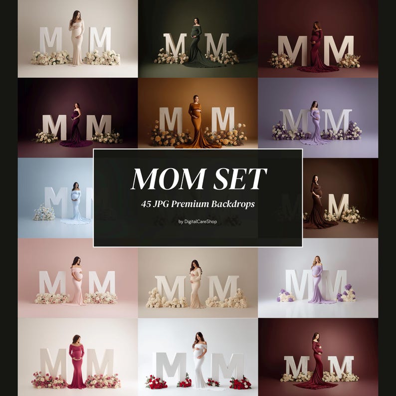 45 Mom Set Digital Backdrops Floral Maternity Backdrop for Photoshop Composite Mom Sign Digital Overlays Fine Art Studio Background JPG image 1