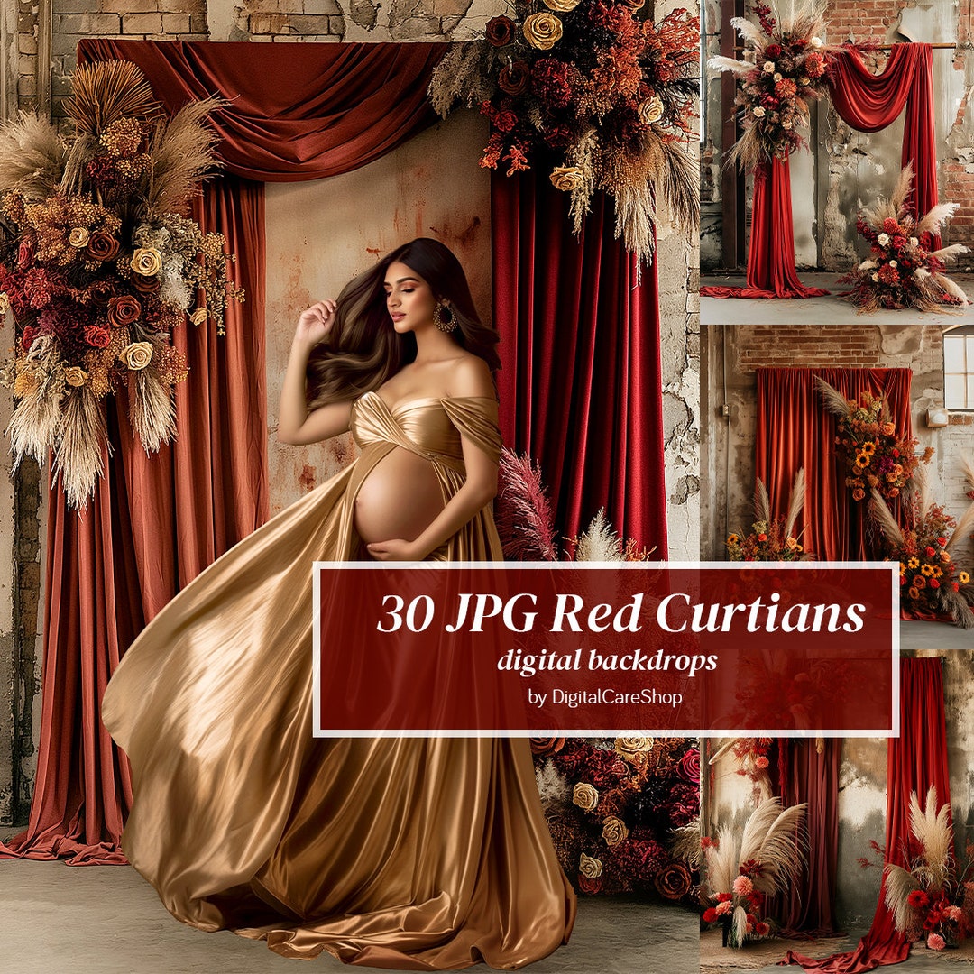 Aperturee Red Blue Soft Flowy Drapery Maternity Sweep Backdrop